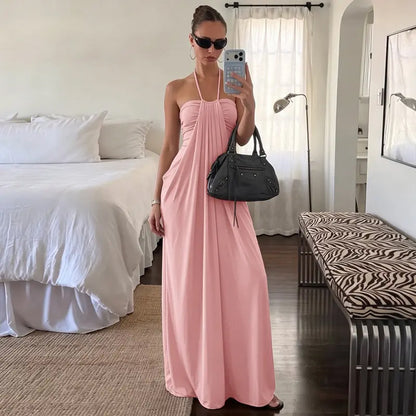 Halter Tie Back Maxi Dress with Pockets