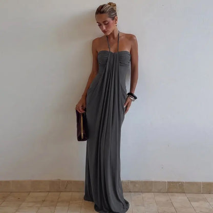 Halter Tie Back Maxi Dress with Pockets