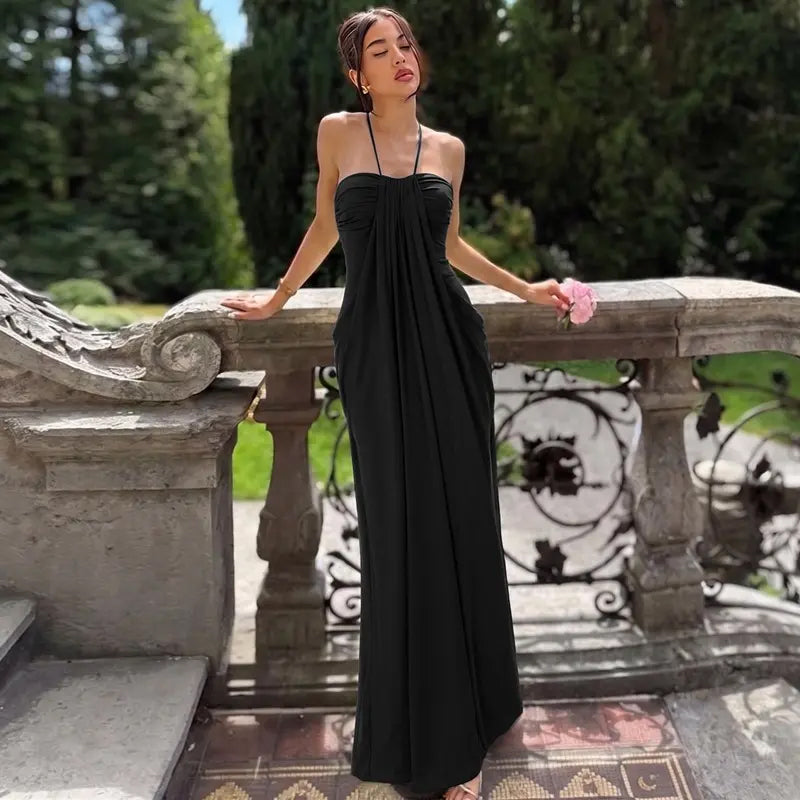 Halter Tie Back Maxi Dress with Pockets