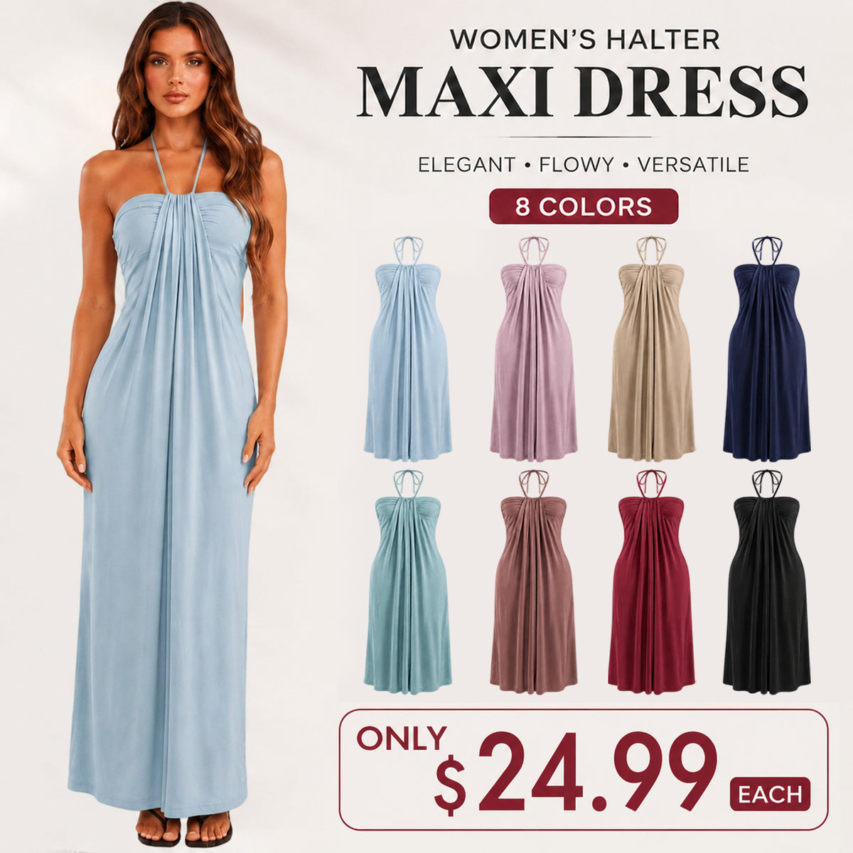 Halter Tie Back Maxi Dress with Pockets