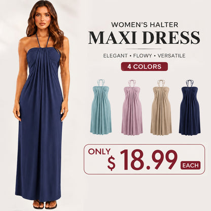 Halter Tie Back Maxi Dress with Pockets