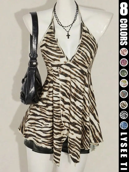 Y2K Women's Summer Butterfly Printed Sexy Elegant Casual Sleeveless Halter Neck Strap Womenswear Top Halter Crop Top